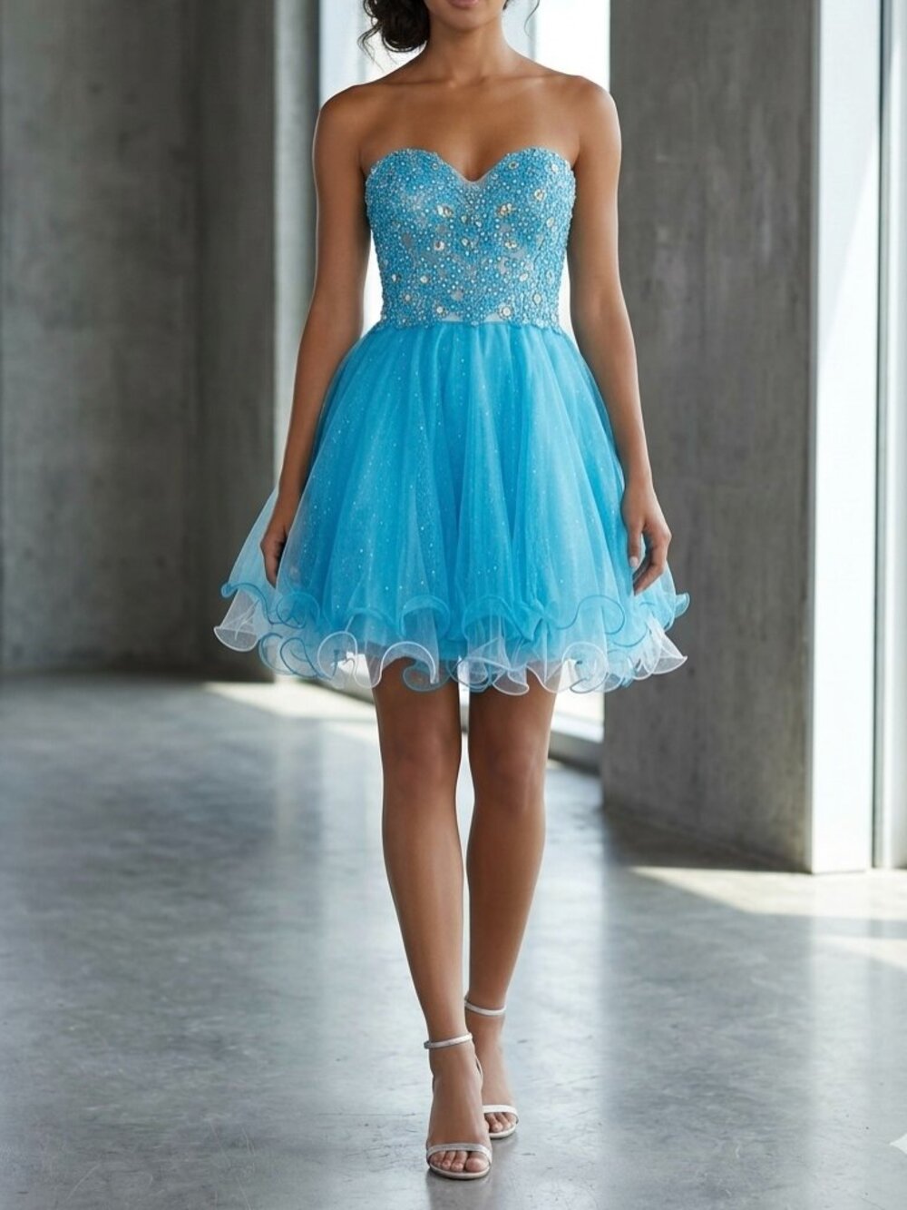 Cinderella Divine Blue Beaded Tulle Mini Party Dress Women Sz 8 PrincessCore Lux